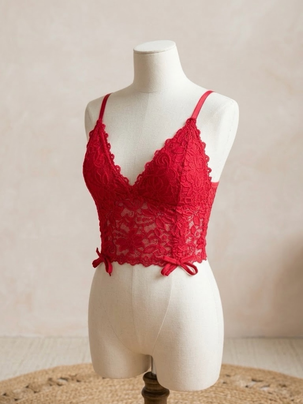 Lace Longline Bralette in Red - Women's Intimates